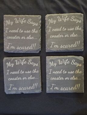 Set of 4 Slate Coasters with Humorous Script
